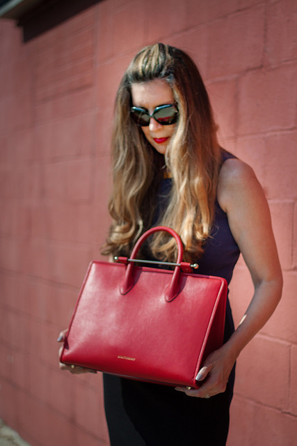 Strathberry Burgundy Leather Nano Midi Tote Strathberry